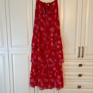 Wayf Red Smocked Back Maxi Dress